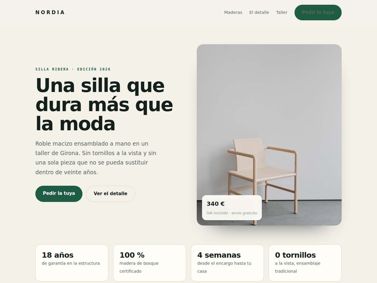 Ejemplo publicado: Una landing de producto exportada desde una herramienta de diseño y subida tal cual.