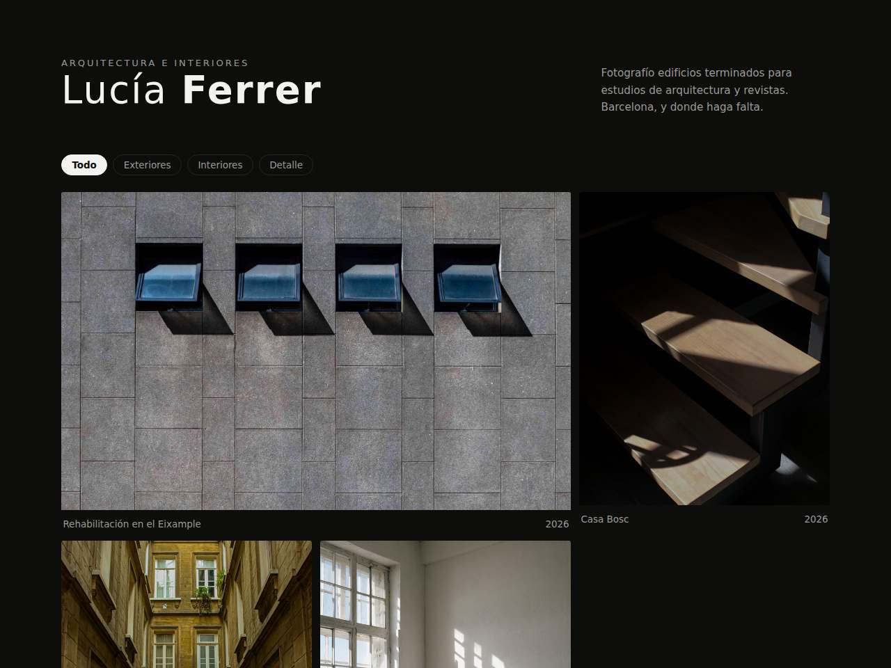 Ejemplo publicado: Un portafolio de fotografía con visor a pantalla completa.