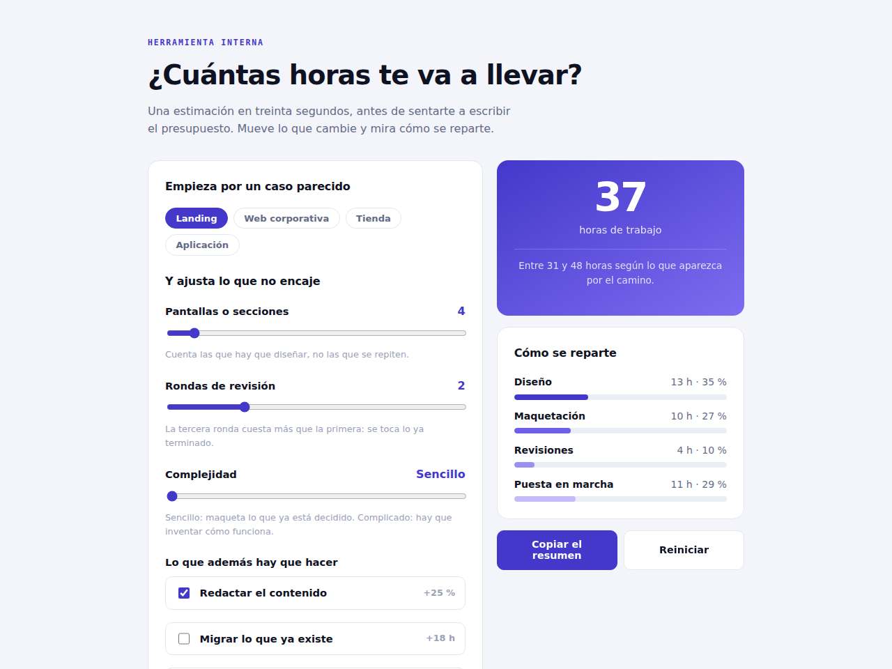 Ejemplo publicado: Una calculadora con controles y resultados, publicada como un archivo suelto.