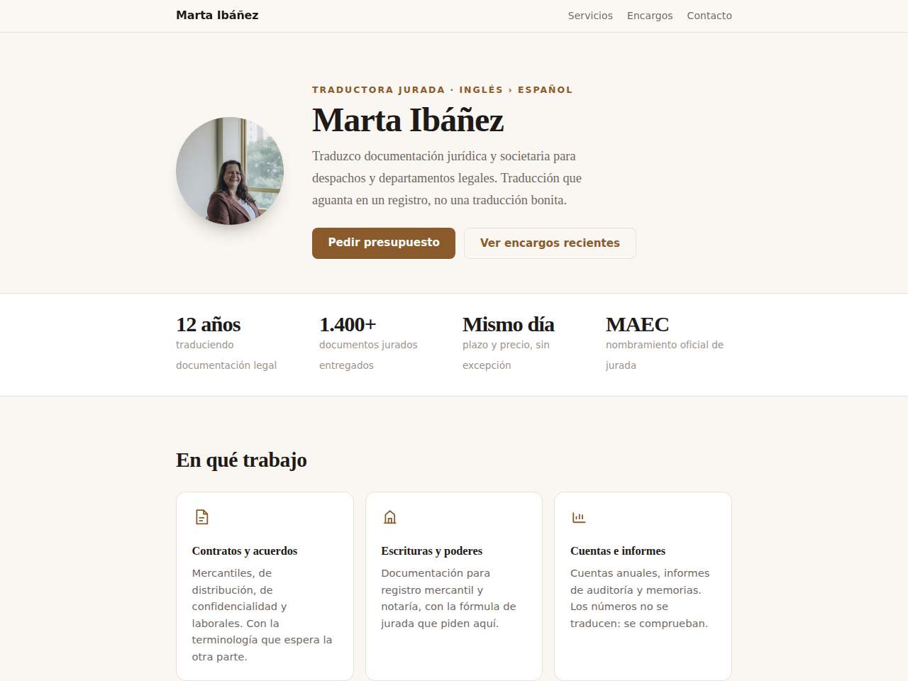 Ejemplo publicado: Una web personal de una página, publicada desde un solo archivo.